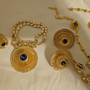 Authentic Saudi Habesha Gold and Blue Jewelry Set